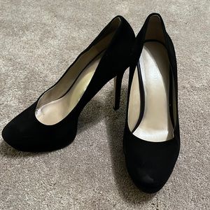 Black Nubuck Leather Platform Heels